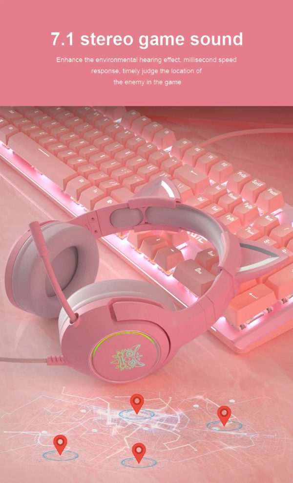 Pink-Cat-Ears-Gaming-Headset-7.1-Usb-Sound