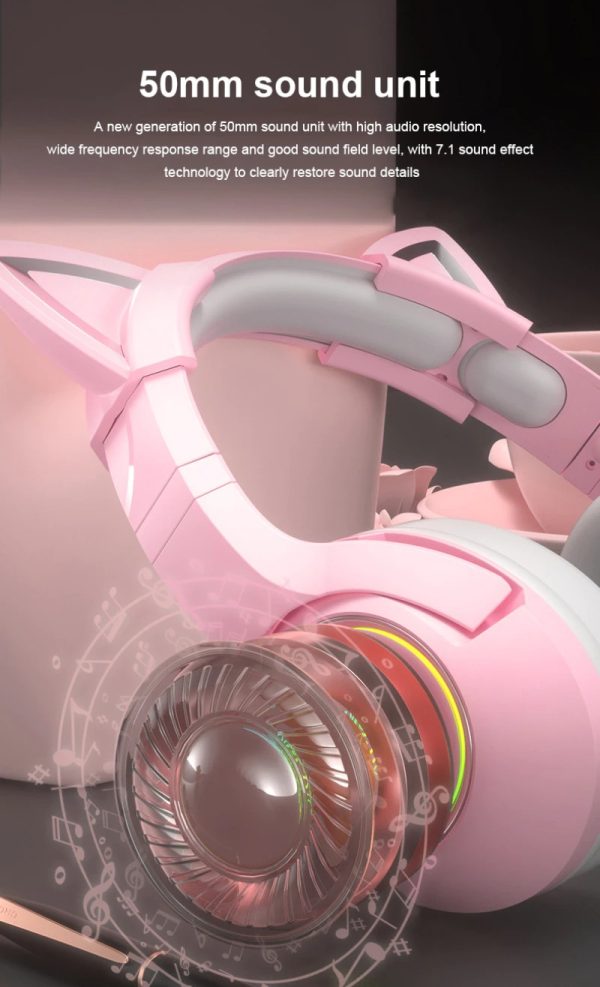 Pink-Cat-Ears-Gaming-Headset-Cute-Laying-On-Side