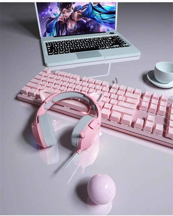 Pink-Cat-Ears-Gaming-Headset-Laying-On-Keyboard