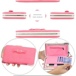 Pink-Leather-Phone-Cards-Wallet-Front-Open-Side-View