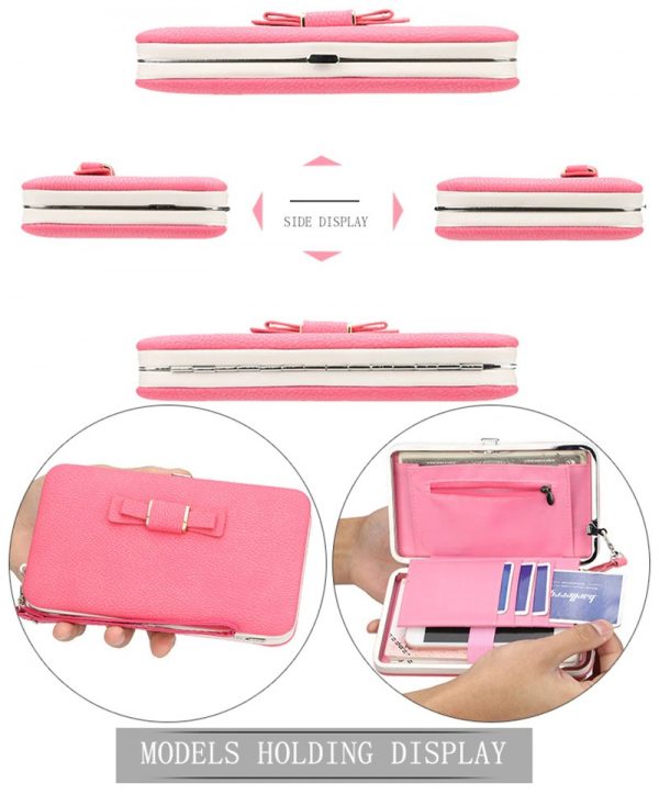 Pink-Leather-Phone-Cards-Wallet-Front-Open-Side-View