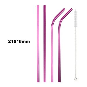 Pink-Stainless-Steel-Straws-5-Pcs-Set