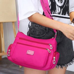 Pink-Waterproof-Messenger- Casual-Handbag-On Model